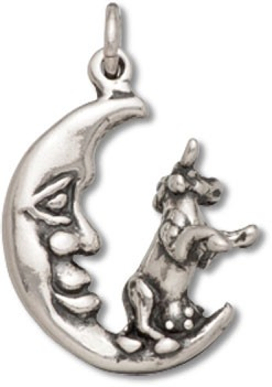 3D Horned Heifer Cow Jumping Over Waning Crescent Man In Moon Charm