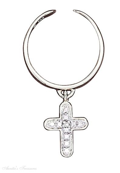 Gold Vermeil Cross Charm Diamond Chip Toe Ring