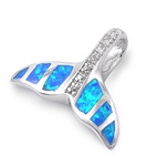 Whale Fluke Tail Pendant With Synthetic Opal And Cubic Zirconia Center Whale Fluke Tail Pendant With Synthetic Opal And Cubic Zirconia Center