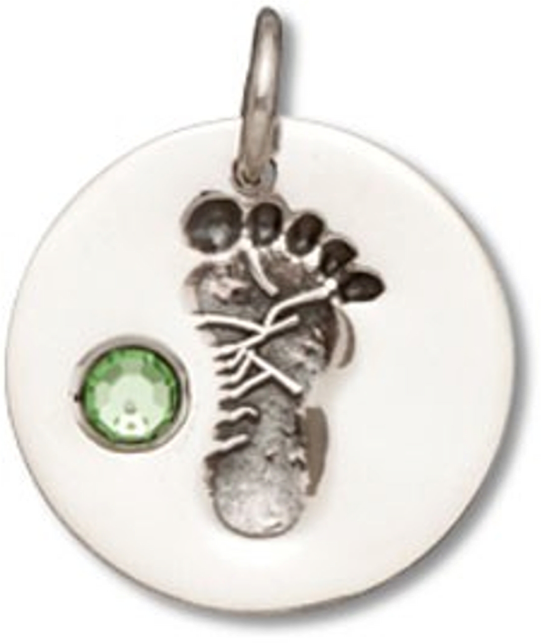 Round Green August Cubic Zirconia Birthstone Baby Footprint Charm