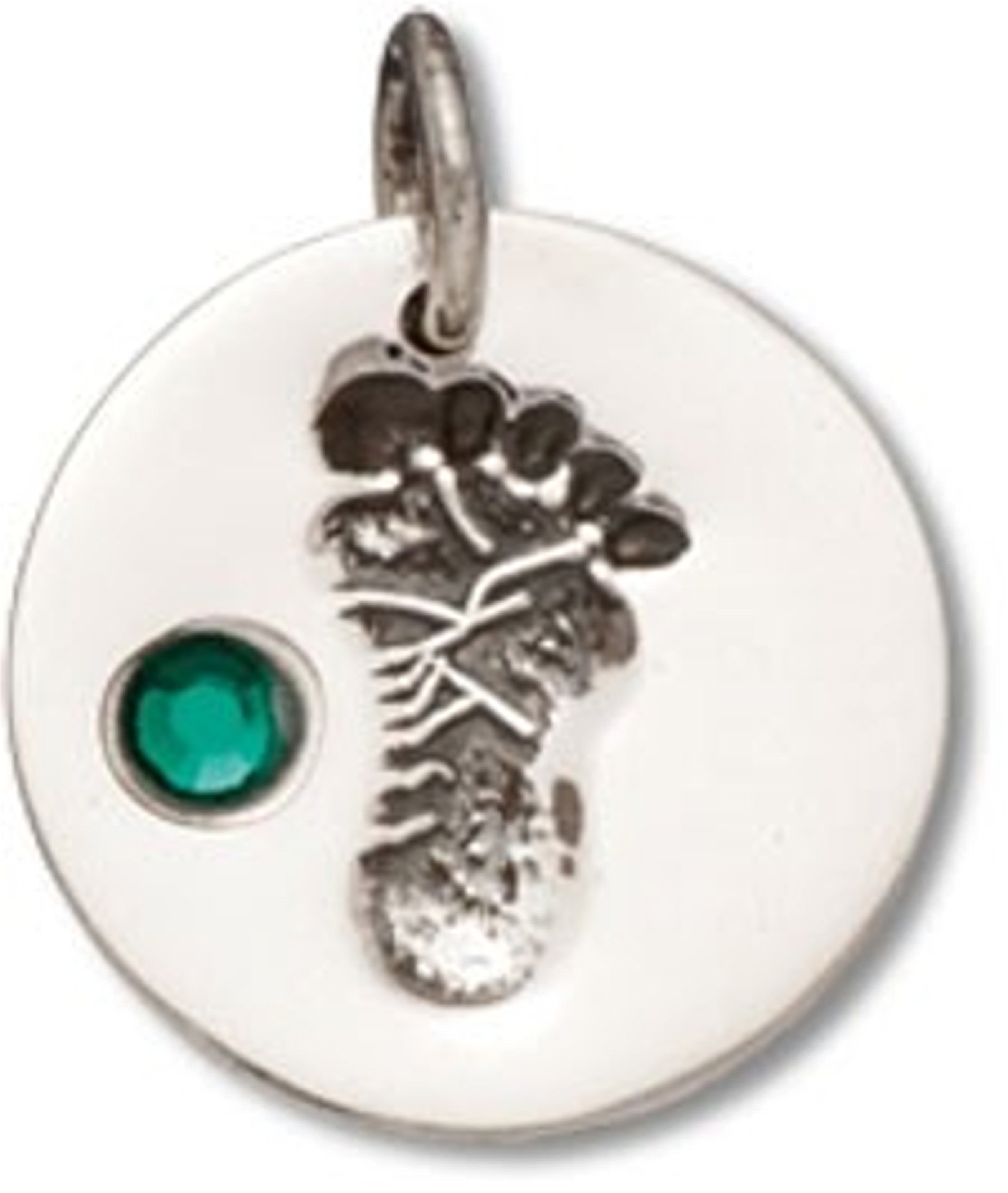Round Green May Cubic Zirconia Birthstone Baby Footprint Charm