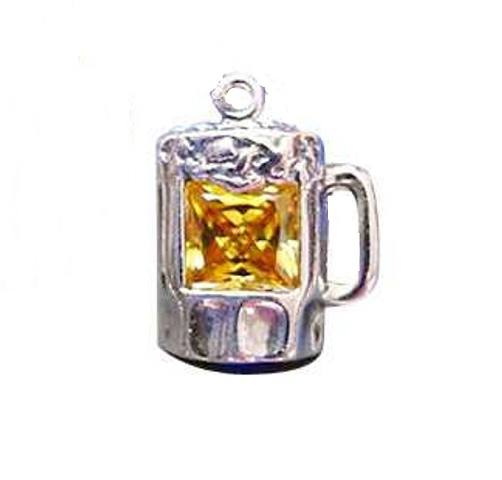 Sterling Silver Yellow Cubic Zirconia Mug of Beer Charm Sterling Silver Yellow Cubic Zirconia Mug of Beer Charm