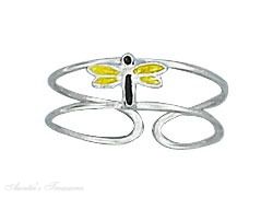 Yellow Black Enameled Dragonfly Wire Toe Ring