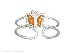 Orange Enameled Butterfly Wire Toe Ring