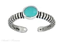 Ribbed Band Synthetic Light Blue Green Turquoise Toe Ring