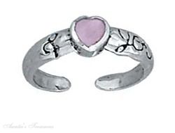 Pink Mother Of Pearl Heart I Love You Toe Ring
