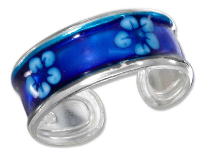 Hawaiian Tropical Blue Plumeria Flowers Enameled Toe Ring Hawaiian Tropical Blue Plumeria Flowers Enameled Toe Ring