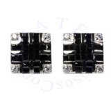 5/8" Square Black And Clear CZ Men's Post Earrings
