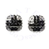 1/4" Silver Rounded Corners Square Black Clear CZ Men's Post Earrings