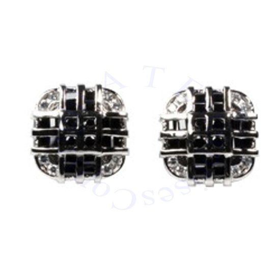 1/4" Silver Rounded Corners Square Black Clear CZ Men's Post Earrings - Click Image to Close