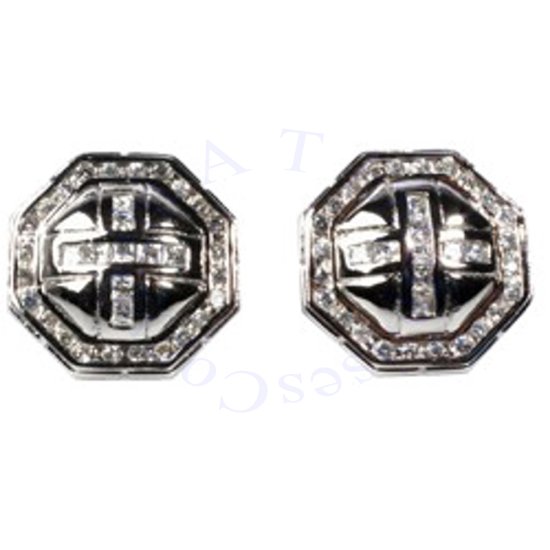 3/4" Octagonal Shaped Cubic Zirconia Men's Post Earrings - Click Image to Close