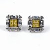 1/2" Square Yellow Topaz Clear CZ Squashed Cross Post Men's Earrings