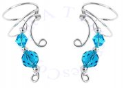 Two Blue Crystal Beads Wave Ear Cuff Wrap Set