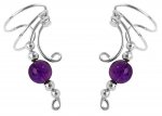 Purple Amethyst Bead Wave Ear Cuff Wrap Set