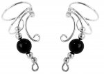 Left And Right Curly Q Long Wave Black Onyx Bead Ear Cuff Set