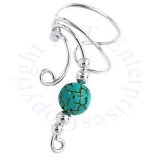Left Only Curly Q Turquoise Bead Ear Cuff