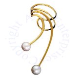 Vermeil Left Only Pierceless Long Wave White Cultured Pearl Ear Cuffs