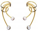 Vermeil Pierceless Long Wave White Cultured Pearl Ear Cuff Set