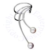 Right Only Pierceless Long Wave White Cultured Pearl Ear Cuffs
