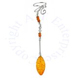 Right Only Pierceless Long Dangle Oval Yellow Amber Ear Cuff Wrap
