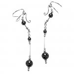 Left And Right Long Dangle Gray Hematite Sphere Ear Cuff Wrap Set