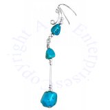 Left Only Long Dangle Blue Turquoise Stone Nuggets Ear Cuff Wrap