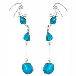 Left Right Long Dangle Blue Turquoise Stone Nuggets Ear Cuff Wrap Set