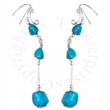 Left Right Long Dangle Blue Turquoise Stone Nuggets Ear Cuff Wrap Set