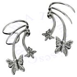 Sterling Silver Pierceless Left And Right Two Butterfly Ear Cuff