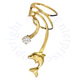 Gold Vermeil Left Only Small Dolphin With Cubic Zirconia Ear Cuff