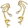 Gold Vermeil Left And Right Small Dolphin With Cubic Zirconia Ear Cuff