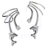 Pierceless Left And Right Small Dolphin With Cubic Zirconia Ear Cuff