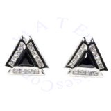 5/8" Silver Black Center Triangle And Clear CZ Men's Post Earrings