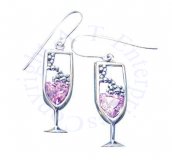 Sterling Silver Pink Cubic Zirconia Bubbly Champagne Glass Earrings