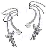 Left And Right Long Wave Pierceless Angel And Cubic Zirconia Ear Cuffs