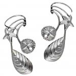 Left And Right Long Wave Sea Shell Starfish Sand Dollar Ear Cuffs