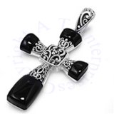 Religious Cross Rectangle Black Onyx And Filigree Pendant