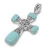 Religious Cross Rectangle Blue Turquoise And Filigree Pendant