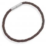 Men's 8" Stainless Steel Brown Leather Bracelet