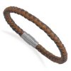 Men's 8.5" Stainless Steel Brown Leather Braided Bracelet