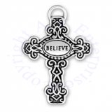 BELIEVE Detailed Scrolled Christian Cross Charm