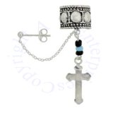 Detailed Circle Band Cross Dangle With Slave Chain To Post Earring