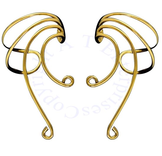 Gold Vermeil Left And Right Long Wire Ear Cuff Attachable Loops - Click Image to Close