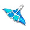 Medium Whale Fluke Tail Pendant With Synthetic Blue/Green Opal