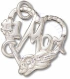 Number One Mom Heart Charm With Flower