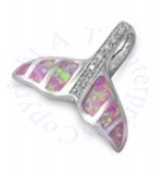 Whale Fluke Pendant With Pink Pearlized Opal Cubic Zirconia Center
