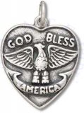 God Bless America Eagle Heart Shaped Charm
