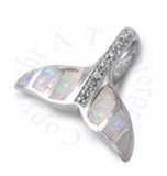 Whale Fluke Pendant With Pearlized Opal And Cubic Zirconia Center