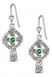 1/2" Antiqued Celtic Knot Cross Dangle Earrings 3mm Round Green