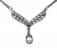 Rope Choker Necklace Marcasite Center Piece Faux Imitation Pearl